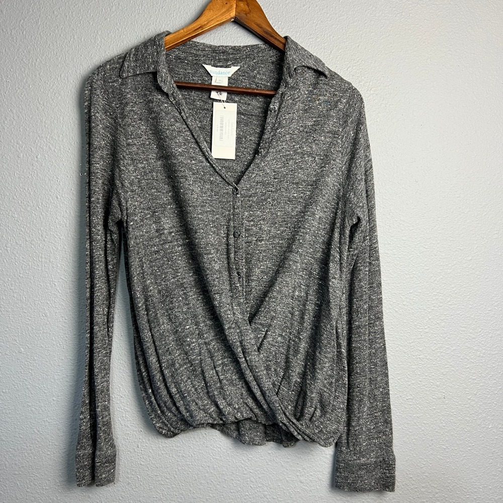 Sundance Modern Twist Top Long Sleeve Heather Gray Blouse Size Sm NWT Monochrome